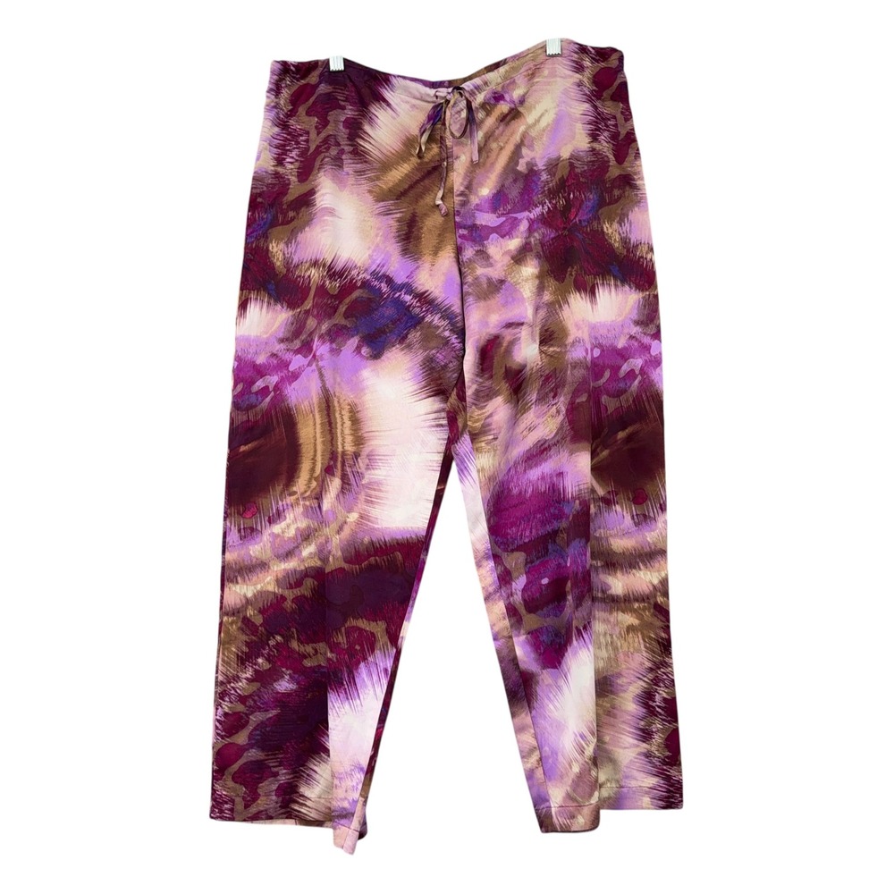 Natori‎ Womens Purple Abstract Print Silky Pajama Lounge Pants Wide Leg Medium